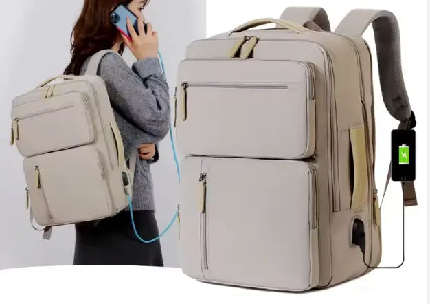 Beige Handbagage med många fack Mochilino