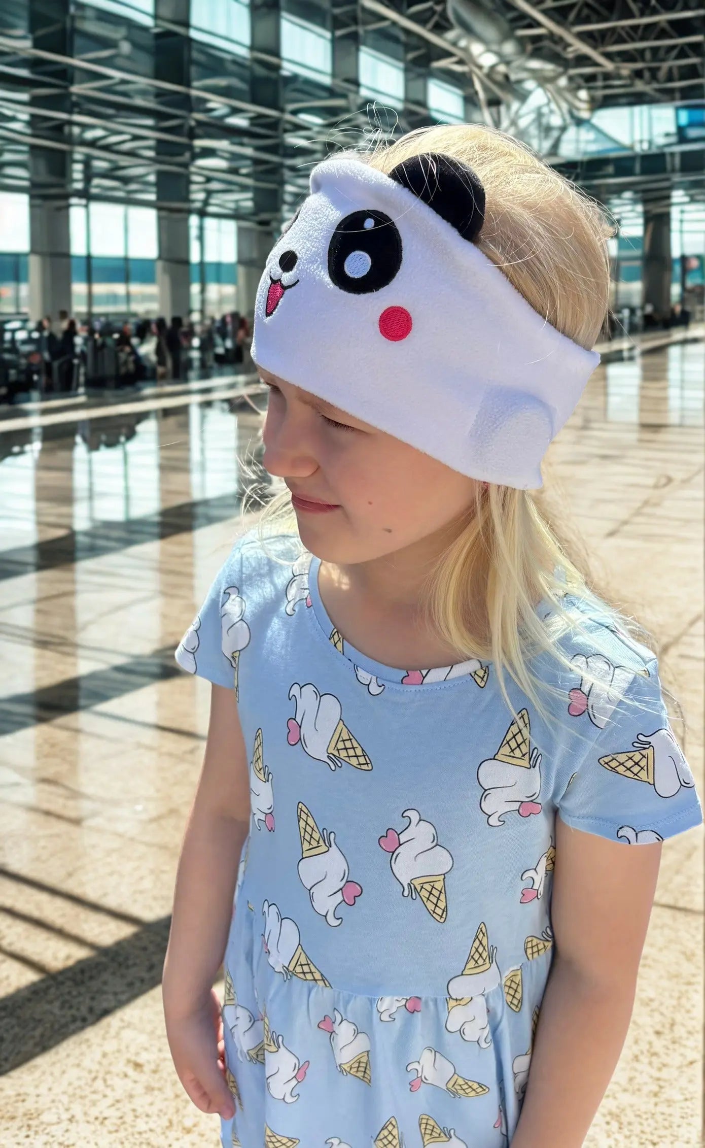 😴 Bluetooth Sovmask för Barn – Mjuk, Bekväm och Full av Magi Vit Panda Mochilino