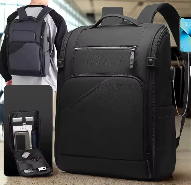 Premium reseryggsäck med laptopfack & USB-laddning – Stil möter Funktion Svart
