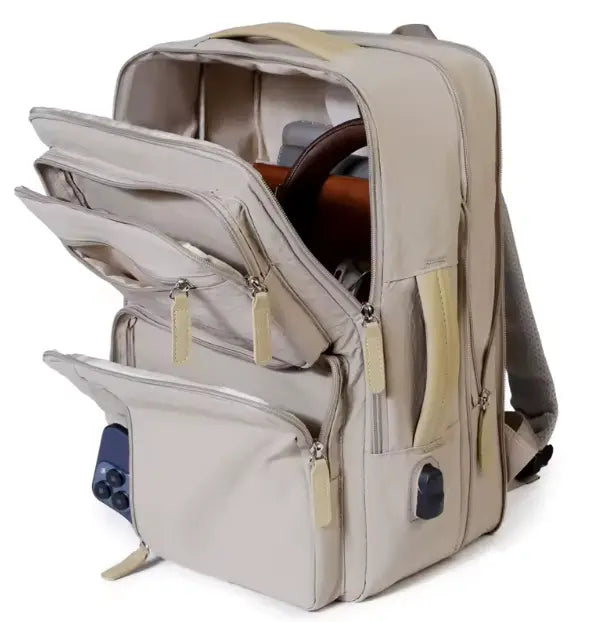 Beige Handbagage med många fack Mochilino