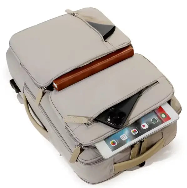 Beige Handbagage med många fack Mochilino
